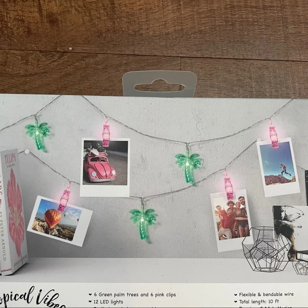 NWT sets of LED palm tree string light sets 2 total green pink indoor outdoor